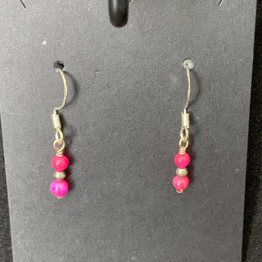 925 Sterling Silver Desert Pearl Pink Fire Opal Dangle Earrings Southwestern